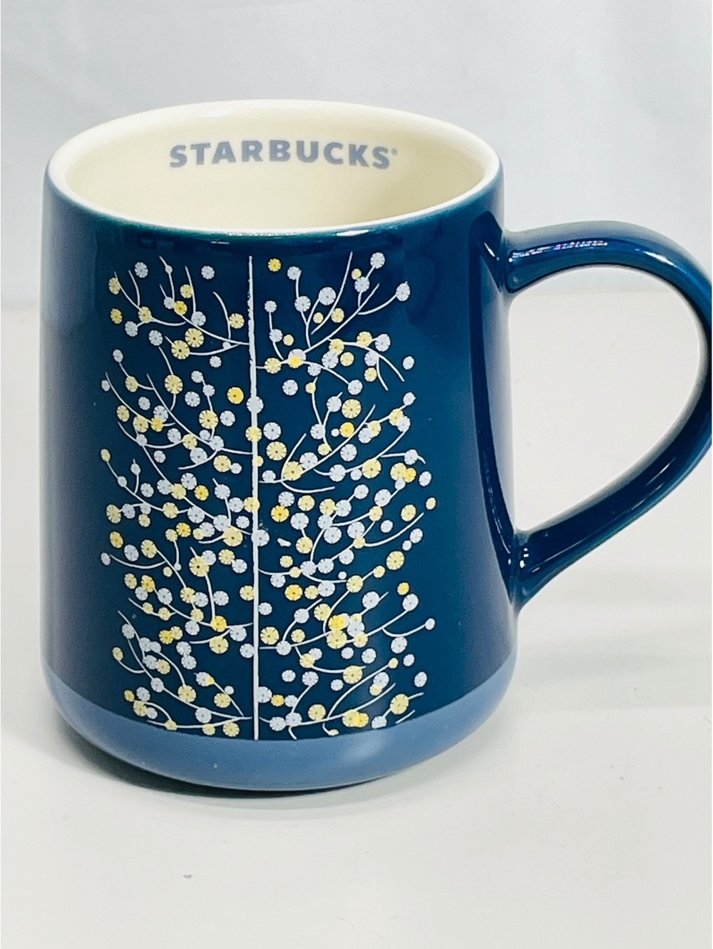 2011 Starbucks Blue Floral Ceramic Coffee Mug 14.5 oz